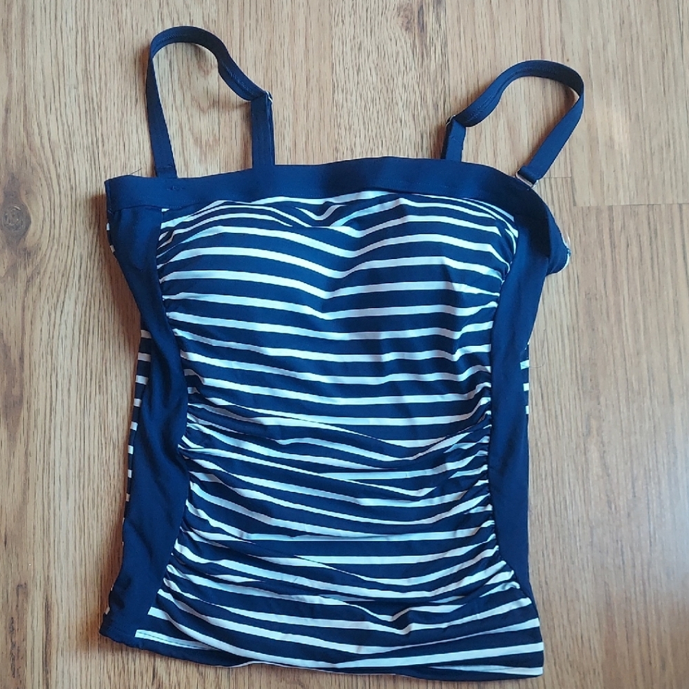 NWT Lands' End Navy & White Striped Bandeau Tankini